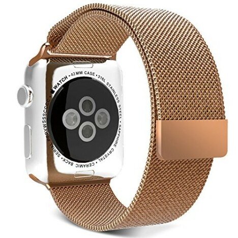 Curea iUni compatibila cu Apple Watch 1/2/3/4/5/6/7, 42mm, Milanese Loop, Otel Inoxidabil, Gold